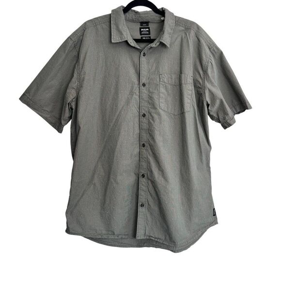 prAna Park Hill Button Shirt XXL Standard Fit Short Sleeve Organic Cotton Green - Picture 9 of 9